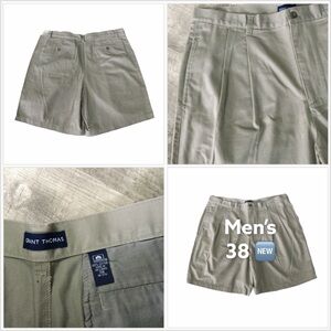 Men’s Grant Thomas 38 Large Khakis Chino Shorts Sage Olive Green Pleated NWOT